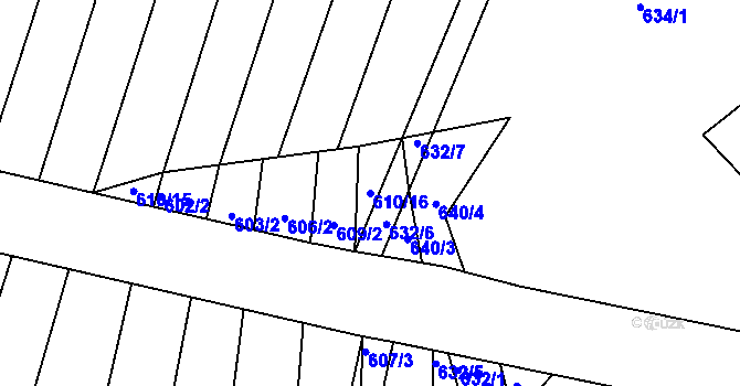 Parcela st. 610/16 v KÚ Cvrčovice u Zdounek, Katastrální mapa