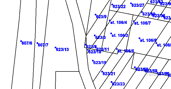 Parcela st. 623/8 v KÚ Cvrčovice u Zdounek, Katastrální mapa