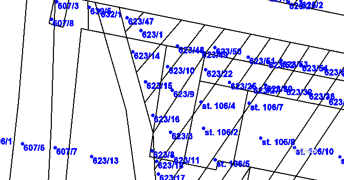 Parcela st. 623/9 v KÚ Cvrčovice u Zdounek, Katastrální mapa