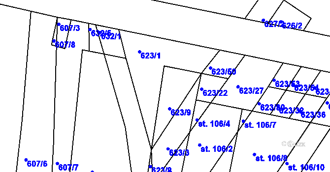 Parcela st. 623/10 v KÚ Cvrčovice u Zdounek, Katastrální mapa