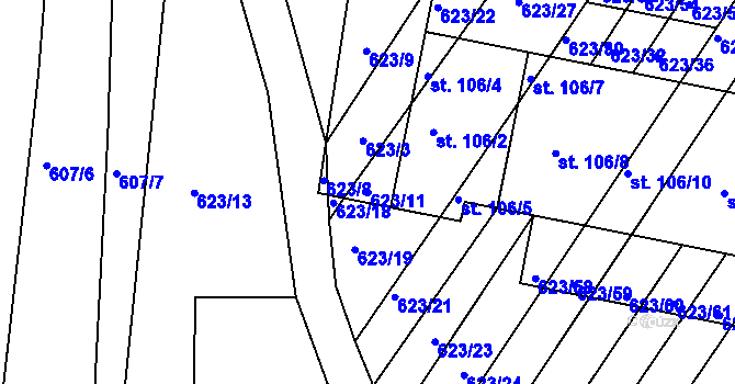 Parcela st. 623/11 v KÚ Cvrčovice u Zdounek, Katastrální mapa