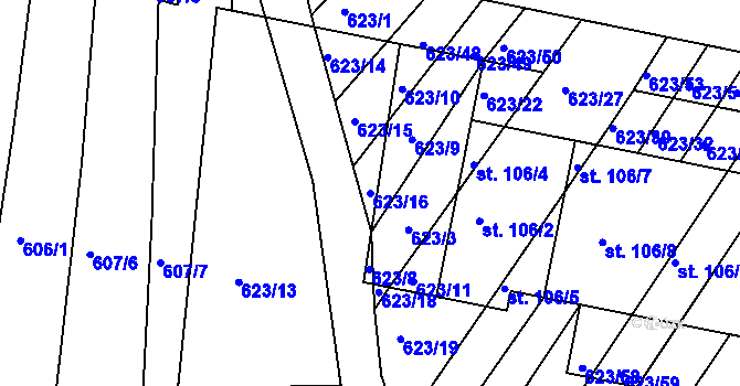 Parcela st. 623/16 v KÚ Cvrčovice u Zdounek, Katastrální mapa
