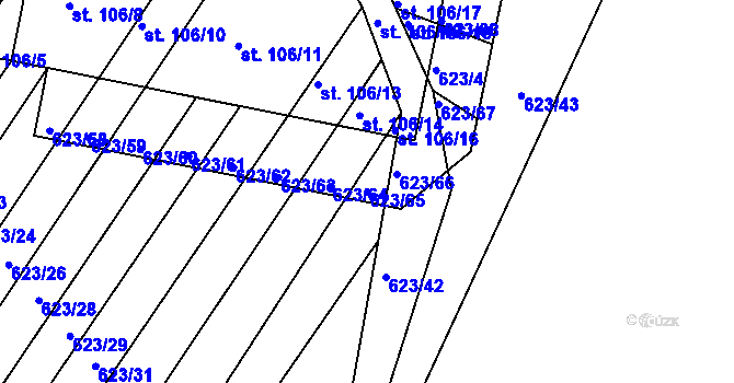 Parcela st. 623/65 v KÚ Cvrčovice u Zdounek, Katastrální mapa