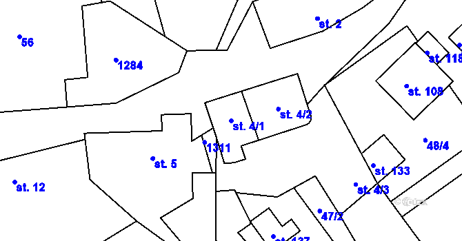 Parcela st. 4/1 v KÚ Cvrčovice u Zdounek, Katastrální mapa