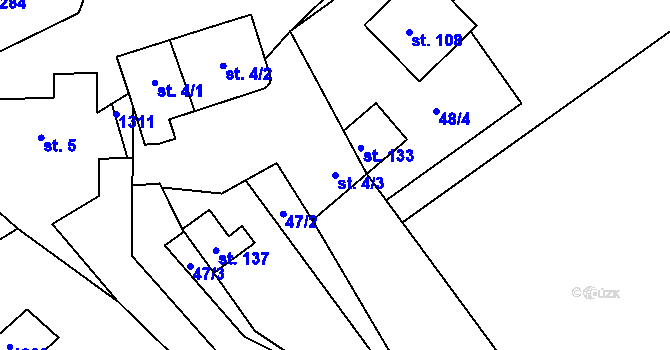 Parcela st. 4/3 v KÚ Cvrčovice u Zdounek, Katastrální mapa