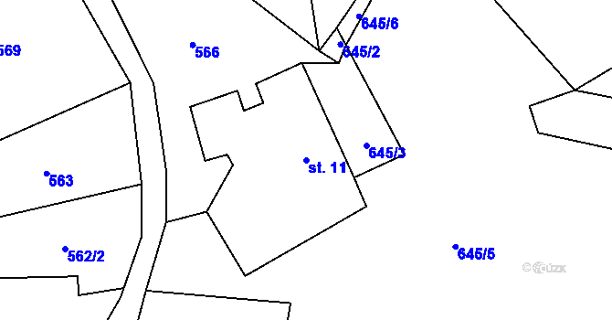 Parcela st. 11 v KÚ Čachnov, Katastrální mapa