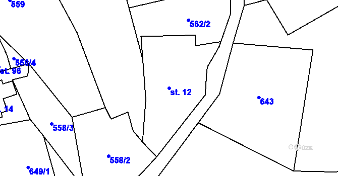 Parcela st. 12 v KÚ Čachnov, Katastrální mapa