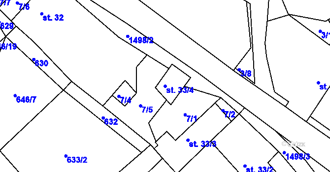 Parcela st. 33/4 v KÚ Čachotín, Katastrální mapa