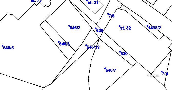 Parcela st. 646/19 v KÚ Čachotín, Katastrální mapa