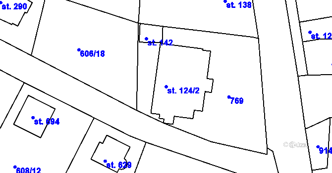 Parcela st. 124/2 v KÚ Čachovice, Katastrální mapa