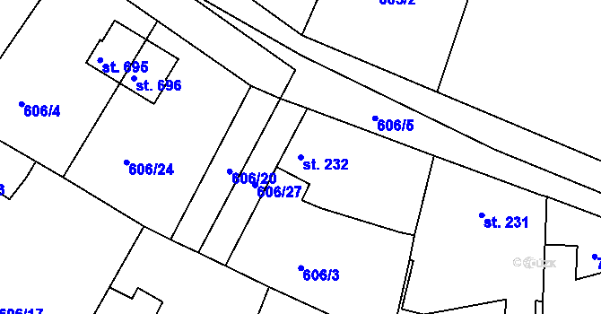 Parcela st. 232 v KÚ Čachovice, Katastrální mapa