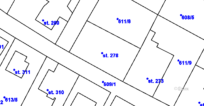 Parcela st. 278 v KÚ Čachovice, Katastrální mapa