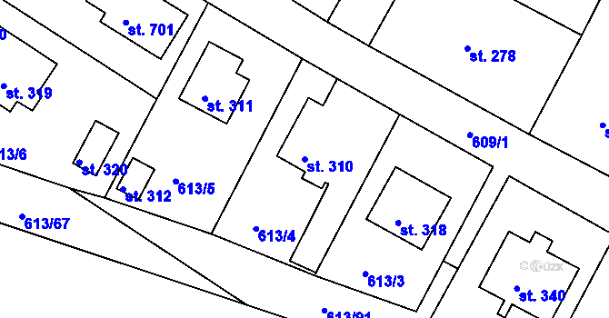 Parcela st. 310 v KÚ Čachovice, Katastrální mapa