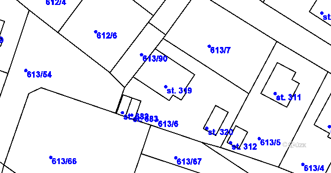 Parcela st. 319 v KÚ Čachovice, Katastrální mapa