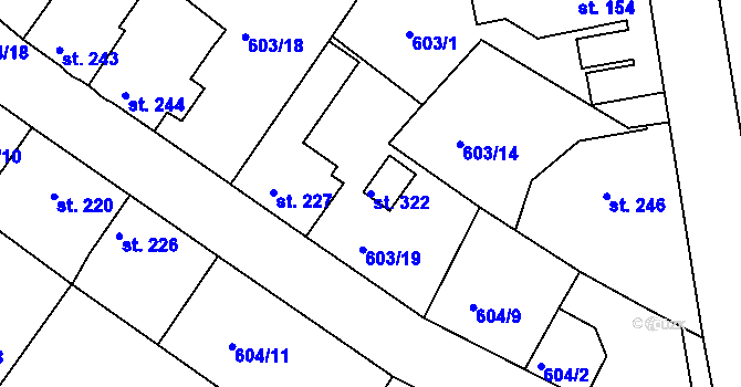 Parcela st. 322 v KÚ Čachovice, Katastrální mapa