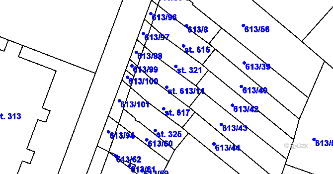 Parcela st. 613/11 v KÚ Čachovice, Katastrální mapa