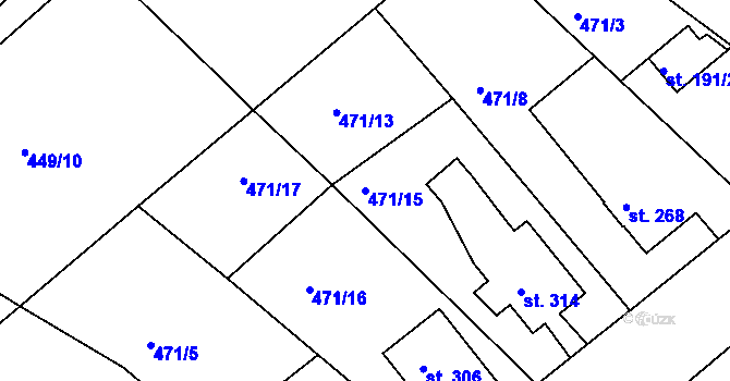 Parcela st. 471/15 v KÚ Čachovice, Katastrální mapa