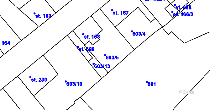 Parcela st. 603/5 v KÚ Čachovice, Katastrální mapa