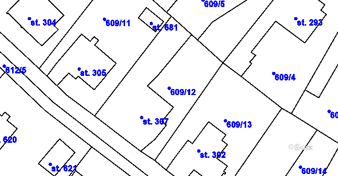 Parcela st. 609/12 v KÚ Čachovice, Katastrální mapa