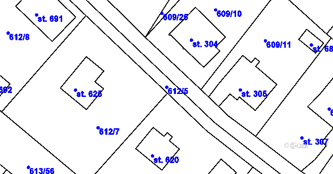 Parcela st. 612/5 v KÚ Čachovice, Katastrální mapa