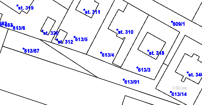 Parcela st. 613/4 v KÚ Čachovice, Katastrální mapa