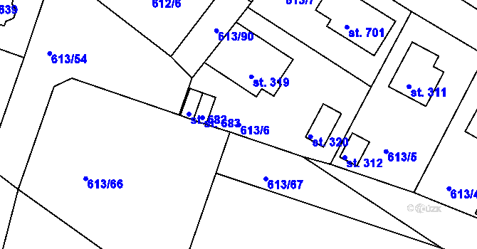 Parcela st. 613/6 v KÚ Čachovice, Katastrální mapa