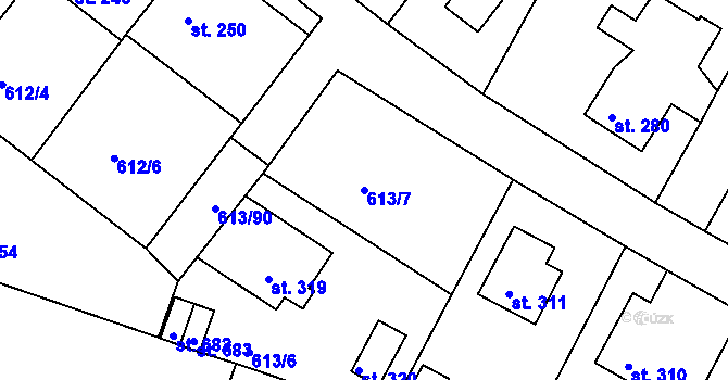 Parcela st. 613/7 v KÚ Čachovice, Katastrální mapa