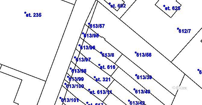 Parcela st. 613/8 v KÚ Čachovice, Katastrální mapa
