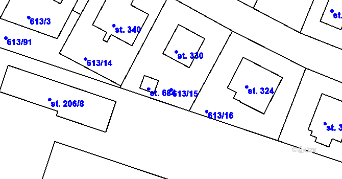 Parcela st. 613/15 v KÚ Čachovice, Katastrální mapa
