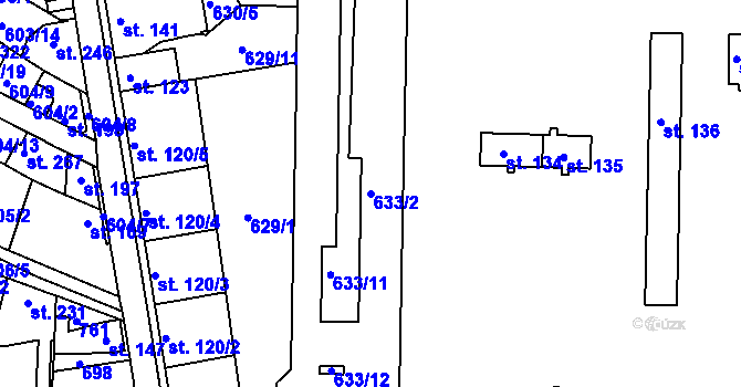 Parcela st. 633/2 v KÚ Čachovice, Katastrální mapa