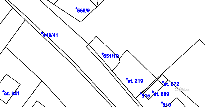Parcela st. 651/10 v KÚ Čachovice, Katastrální mapa