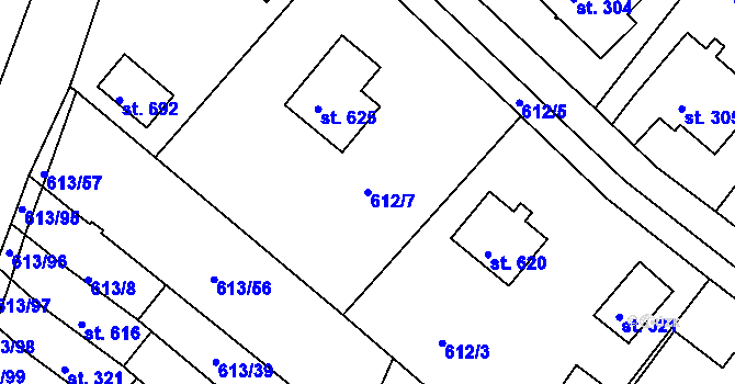 Parcela st. 612/7 v KÚ Čachovice, Katastrální mapa