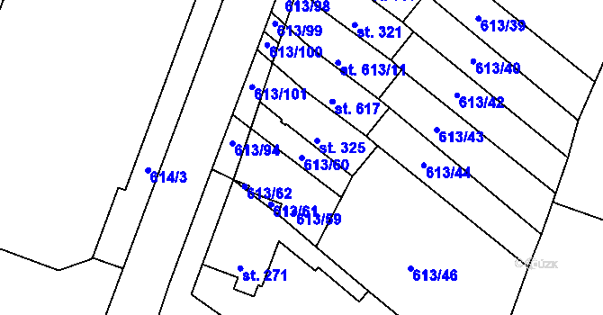 Parcela st. 613/60 v KÚ Čachovice, Katastrální mapa