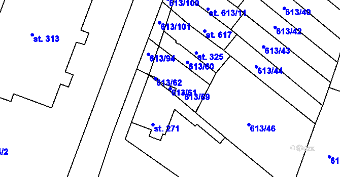 Parcela st. 613/61 v KÚ Čachovice, Katastrální mapa