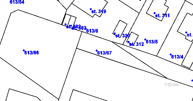 Parcela st. 613/67 v KÚ Čachovice, Katastrální mapa