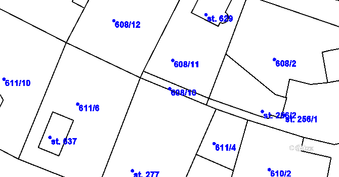 Parcela st. 608/10 v KÚ Čachovice, Katastrální mapa