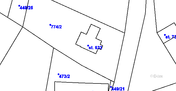 Parcela st. 633 v KÚ Čachovice, Katastrální mapa
