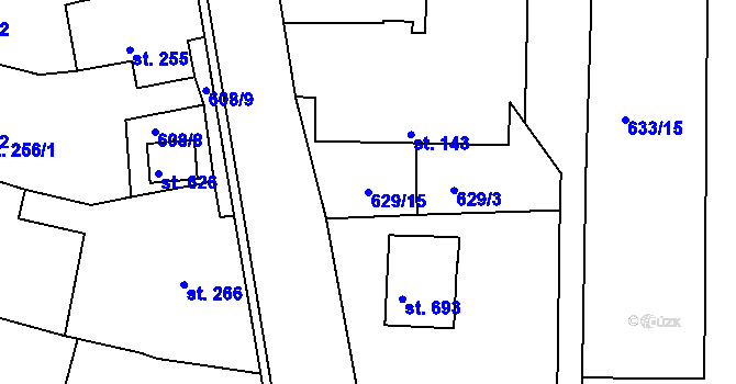 Parcela st. 629/15 v KÚ Čachovice, Katastrální mapa