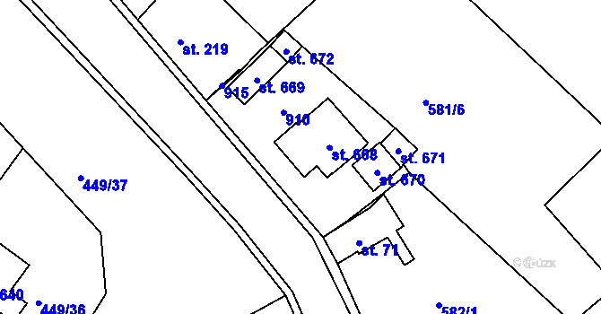 Parcela st. 70/1 v KÚ Čachovice, Katastrální mapa
