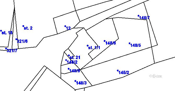 Parcela st. 1/1 v KÚ Bradné, Katastrální mapa