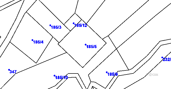Parcela st. 185/5 v KÚ Bradné, Katastrální mapa