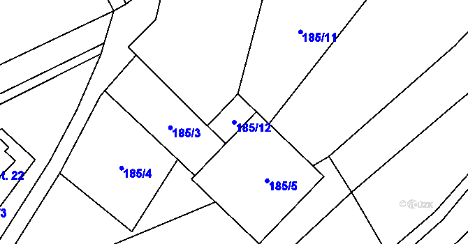 Parcela st. 185/12 v KÚ Bradné, Katastrální mapa