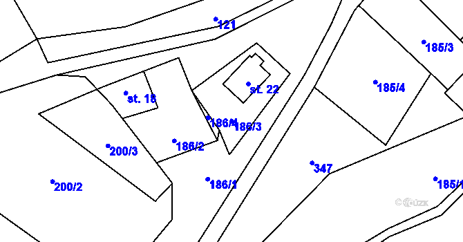 Parcela st. 186/3 v KÚ Bradné, Katastrální mapa