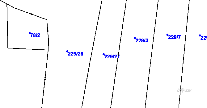 Parcela st. 229/27 v KÚ Bradné, Katastrální mapa