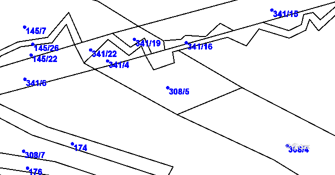 Parcela st. 308/5 v KÚ Bradné, Katastrální mapa