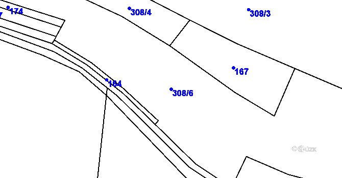 Parcela st. 308/6 v KÚ Bradné, Katastrální mapa