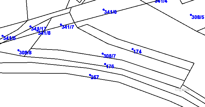 Parcela st. 308/7 v KÚ Bradné, Katastrální mapa