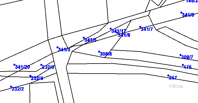 Parcela st. 308/8 v KÚ Bradné, Katastrální mapa