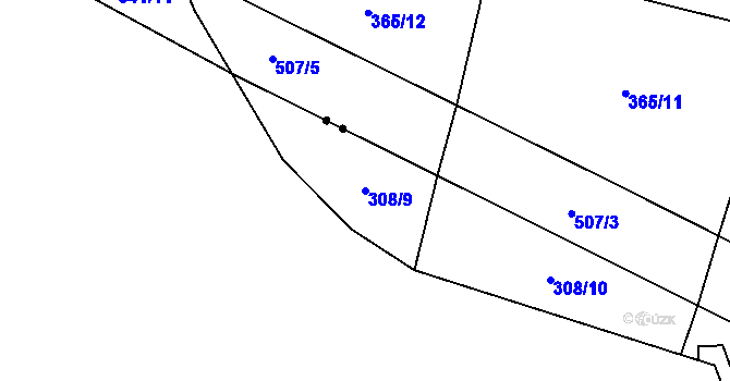 Parcela st. 308/9 v KÚ Bradné, Katastrální mapa