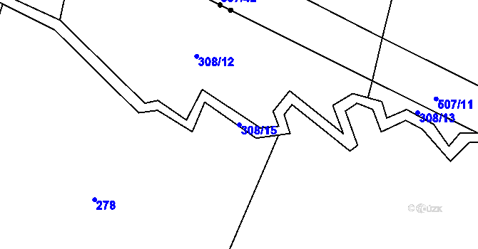 Parcela st. 308/15 v KÚ Bradné, Katastrální mapa